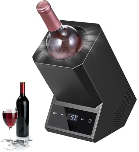 Raffreddatore elettrico portatile per vino, raffreddatore per bottiglia singola da 750 ml, controllo digitale della temperatura, raffreddamento 24 ore su 24, secchiello in acciaio inossidabile