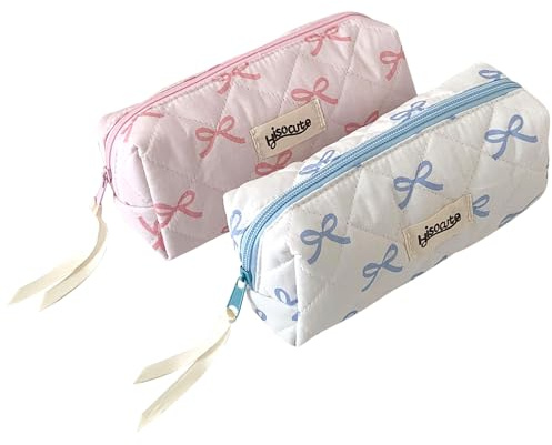 EDLMKM 2Pcs Pencil Case, Pen Pouch, Makeup Bag, Bow Pencil Pouch with Zipper, Pencil Case for Girls, Portable Makeup Bag Stationery Pouch for Stationery, Toiletries, Makeup, Travel & Office