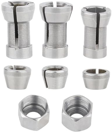 8PCS Quick-Change Router Collet Adapters 6/6.35/8mm UNIVERSALs Fit for Engraving & Woodworking Tools Sturd Steel Multi Compatible Router Bit Collet