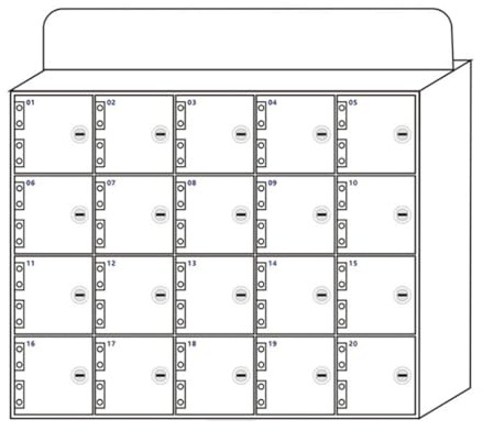 Armadietto a 20 scomparti in acrilico bianco con porte e chiavi di chiusura – Conservazione sicura dei dispositivi mobili per uffici, scuole, eventi e spazi condivisi