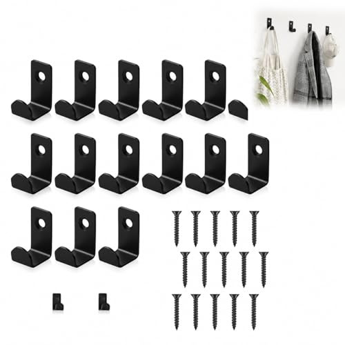 Lot De 15 Crochets Porte-Manteaux Muraux En Métal Noir Mat, Crochets En L Solides À Visser Pour Couloir, Salon, Salle De Bain, Vestiaire Et Organisation Murale