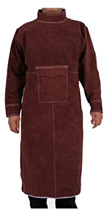Mandil soldador, Delantal de soldadura de cuero con manga, abrigo de soldadura resistente a la llama de calor for hombres for mujeres, chaqueta de soldadura de servicio pesado(Brown,XL)