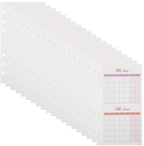 FONDOTIN Recharge A6 pour Agenda Non Datée Recto-verso, 20 Feuilles Papier Planificateur Mensuel Auto-remplissable, Inserts pour Suivi Budgétaire et Planificateur Repas, Format Compact A6