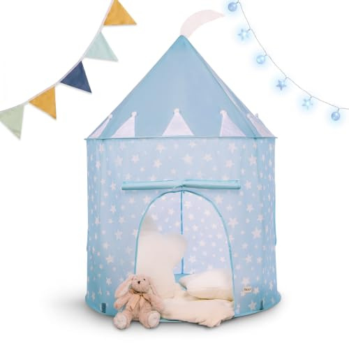 Relsy Tienda de juegos azul para niños, tienda emergente estrellada para interior/exterior para niños y bebés, área de juego/piscina de bolas y juguetes de jardín, diseño de estrella azul unisex