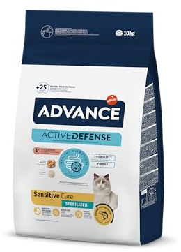 Advance Cat Adult Sensitive Sterilized, Pienso para Gatos Adultos Esterilizados con Sensibilidades Digestivas con Salmón, 10kg