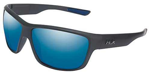 HUK Sunglasses, Polarized Lens Eyewear with Performance Frames, Fishing, Sports & Outdoors Sunglasses, (Spar) Blue Mirror / Matte Black, Medium/Large