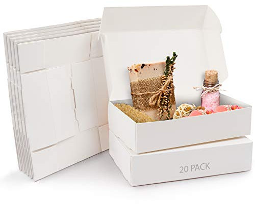 Kurtzy Karton Geschenkboxen Weiß (20 Stk) – Schachteln 19 x 11 x 4,5cm Pappschachteln mit Deckel – Kraftpapier Geschenk Box Rechteckig zum Selber Aufbauen für Geschenke, Hochzeit, Party, Weihnachten