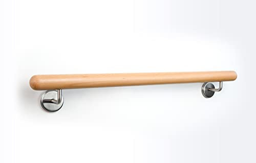 Holz-Handlauf Set mit halbrunden Abschlüssen und Haltern 50-290 cm am Stück (Buche, 230 cm)