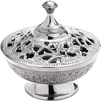 NKlaus rökelseskål 12 cm rökelseskål rökelsetillbehör med nät för rökning rökelseverk rökelseblandning handarbete dekoration antik guld eller silver silver