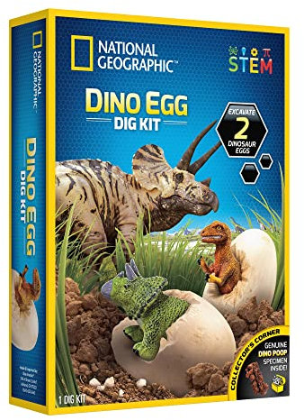 National Geographic Dino Egg Dig Kit – Gräva 12 dinosauriefigurer med fullfärgsinlärningsguide | rolig och pedagogisk STEM-aktivitet för barn | praktiska paleontologi-vetenskapliga leksaker