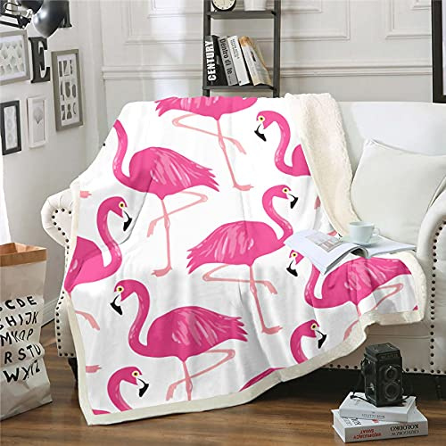 Homemissing Fleece Throw Blanket With Tropical Flamingo Sherpa - Watercolor Rose Red For Kids, Boys & Girls - Cute Animal For Sofa, Bed - Double, 60x79 Inch