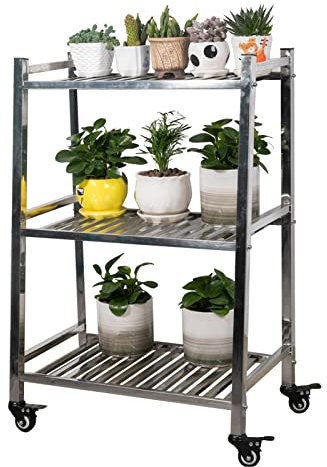 WYFZT Blumentreppe Edelstahl Tiered Pflanzenständer Pflanzentreppe Blumentopfständer Display Pots Halter Blumenbank für Indoor Outdoor Garden Terrasse Treuhhouse, mit Rädern, 100x36x83cm