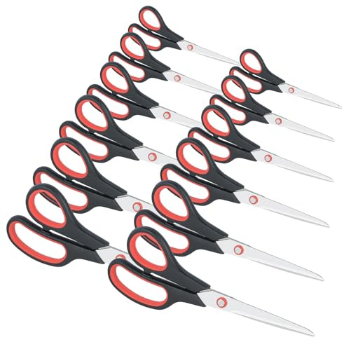 Scissors All Purpose for Office Heavy Duty, 8 Scissors Bulk Pack of 12 for Home Craft Sewing Fabric Supplies, High/Middle School Student Teacher Scissor,Right/Left Handed