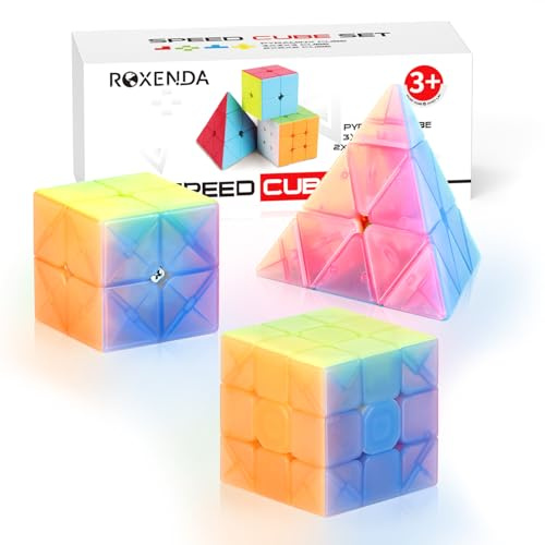 ROXENDA Speed Cube Set, [3 Pezzi] Cube Set con Cubo Magico di 2x2 3x3 Piramide, Durevole e Colori Vividi - Tornitura Facile e Giocare Liscio (Gelatine)