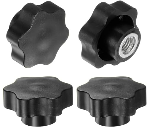 QUARKZMAN Stjärnknoppar M12 gänga honhuvud 48 mm svart 4 st | Plast med hål, icke-genomgående spännhandtag, skruvade i mässing, gängade handtag