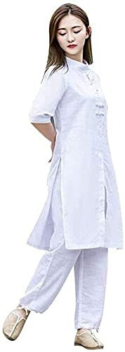 RWRAPS Kampfsportanzug Tai Chi Kleidung Damen, Herren Damen Tai Chi Anzug Leinen Kampfsportanzug Yoga Anzug Traditioneller chinesischer Meditationsanzug (Weiß S)
