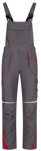 BWOLF Drift Salopette De Travail Homme avec Bavette avec Poches Multifonctions, Tissu Ripstop Salopette Travail avec De Nombreuses Poches, Gris/Rouge, XXXXL