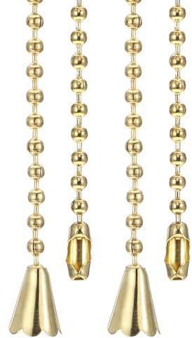 PATIKIL 1M 3.3ft Ceiling Fan Pull Chain, 2 Pcs Beaded Pulls Cord Extender Conical Pendant for Fan Light Chandelier Table Lamp Pulling Switch, Gold Tone