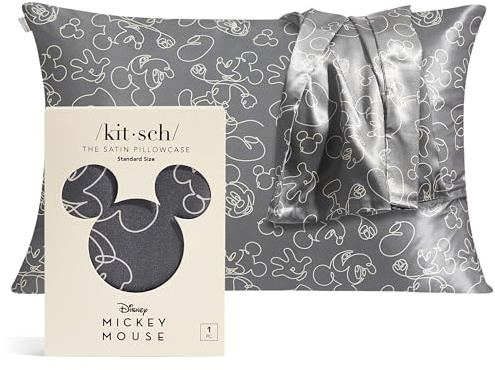 Mickey/Minnie x Kitsch Satin Pillowcase with Zipper - Softer Than Silk, Cooling Pillow Cases Covers | Standard Size (Minnie-Malist, 1 Pack)