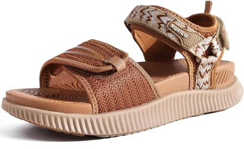 KuaiLu Sandales Randonnée Femmes Sport d'extérieur Confortable Orthopedique Soutien Voûte Plantaire Réglables Cuir Trekking Sandale Randonnee Léger Ouverte Antidérapante Marche Sandales Kaki 38