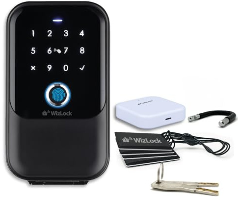 Smart KeyBox – Caja de llaves conectada de aluminio fundido negro – Pasarela Bluetooth/Wi-FI 2,4 GHz añadida – App Tuya – Acceso: código, 4 insignias, huella, Smartphone, 2 llaves de emergencia – IP64