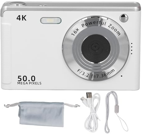 4K Digitalkamera 16X Zoom Anti Shake 50MP Autofokus Kompaktkamera Med Fill Light (Vit)