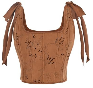FCCAM Corset Top da donna, vintage, corpetto tradizionale Rapunzel, corsetto medievale, Colore: arancione., L