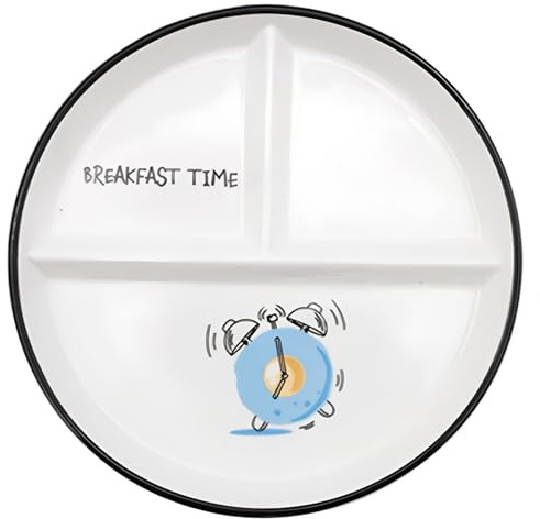Plato Dividido de Cerámica, Plato de cena con 3 Compartimentos para Evitar que se Mezclen los Sabores, Apto para Pasta, Bife, Fruta, Ensalada y Pan, Apto para Microondas