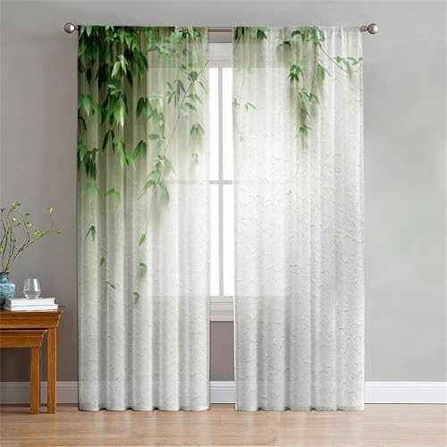 Odot Tende Trasparenti per Interni, Tende Camera da Letto con Passanti, Tenda Filtranti 2 Pannelli, Stampe Fiori Tenda Voile Semi Sheer per Soggiorno Camera (Alberi,140x275cm)