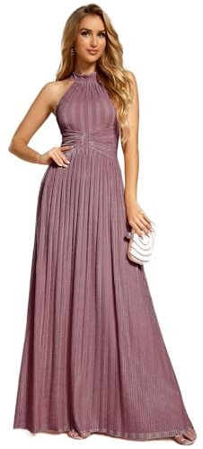 Ever-Pretty Vestido de Fiesta Largo de Noche Cuello Halter Pliegues Sin Mangas Brillante Corte Imperio Orquídea 38