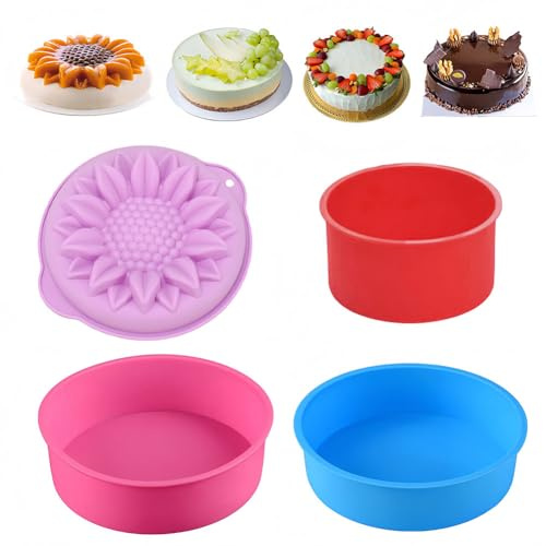 Stampo rotondo in silicone e stampo per torta con motivo di girasole, antiaderente in silicone, rotondo, riutilizzabile, per torte a strati da 4/6/8 pollici, multicolore