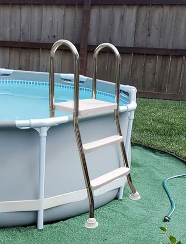 Escalera para Piscina elevada con Estructura de Acero Inoxidable de 85/110/135/160 cm y peldaños de plástico Resistente de Doble Cara, Capacidad de Carga: 250 kg, 84 cm.