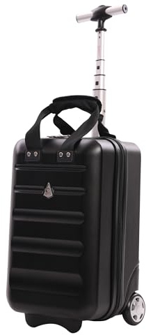 Aerolite 40x20x25cm Ryanair Under Seat Lightweight Hard Shell Carry On Hand Cabin Luggage Travel Suitcase Cabin Bags Underseat with 2 Wheels and TSA Approved Lock (Matt Black)