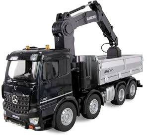 Amewi Mercedes-Benz Arocs - Camión grúa con volquete 8x4/4 4WD 1:18 RTR teledirigido RC, Color Negro