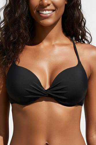 Aqua Eve Womens Underwire Bikini Top - Push Up Swim Top Twist Front Crisscross Back Swimsuit 2026 Black XL