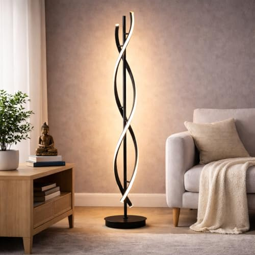 Arcadia Lampada da Terra LED Moderna Forma di Spirale | Piantana Design Contemporaneo | Luce Calda/Fredda | Lampada Salotto Camera da Letto Studio, Arredo Interni Elegante 120 cm (Nero)