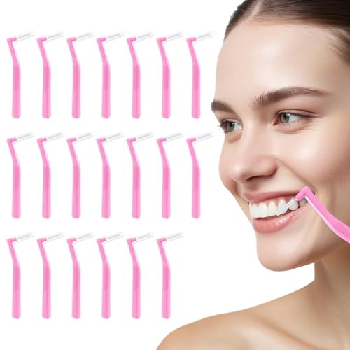 ZORVYN 20 Stück Interdentalbürsten L-Förmige Zahnzwischenraumbürsten Plastik Tragbarer Interdentalbürsten mit rutschfestem Griff für Zahnreinigung und Mundpflege (0,6 mm) (Gelb)