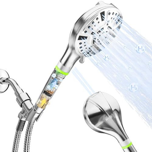 HYDFORS LED Handheld Shower Head with 8-Stage Filtration, High Pressure & 9 Spray Settings – Color Changing Temperature Display, Power Wash Mode, Adjustable Bracket & 69” Stainless Steel Hose