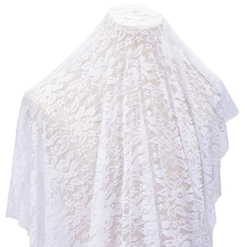 CABODYALS Tessuto In Pizzo Elasticizzato Bianco Da 160cm Tessuto Elastico In Tulle Floreale Accessori Cuciti A Metraggio Tessuti Vintage con Fiori Ricamati per Cucire Realizzare Matrimoni Abiti Fai Da