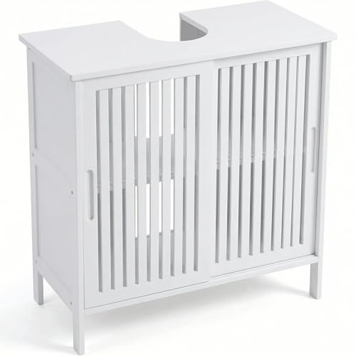 MY FAT GORILLA Mobile sottolavabo in bambù bianco – mobili da bagno – 60 x 30 x 60 cm – Mobile da bagno – Mobile sottolavabo – Mobile lavabo – mobile da bagno