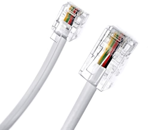 JZK White 1M RJ11 to RJ45 cable, phone line to broadband adapter cord, ethernet patch network lead, ADSL modem cord, 6P4C male to 8P8C male flat cable for modem, router, landline