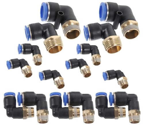 VALICLUD Set da 16 Pezzi Raccordi a Barbiglio per Tubi Aria Compressa, Adattatori a Collegamento Rapido in Plastica Resistente, Raccordi a Crimpare per Uso Industriale e Automazione