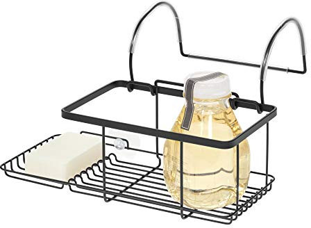 iDesign - Rangement de Salle de Bain sans perçage - Petit Plateau de Bain en métal à Suspendre - pour Savon, cosmétiques, Livres, Tablette et téléphone - Noir Mat - 30,7 x 26 x 17 cm