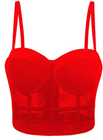 Woboren Dam korsett bustier bh underkläder linne topp axelbandstopp crop top corsage smal väst, röd, L