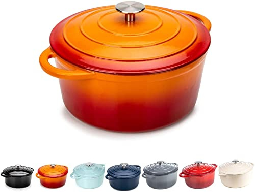 Round Casserole Dish - Cast Iron Ceramic Induction and Gas Safe Non Stick Dutch Oven Roasting Cooker - with Lid - 10 Year Gurantee (5.2L Casserole, Volcanic)