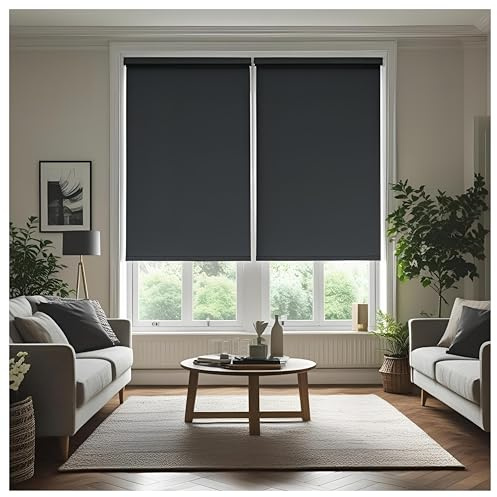 Thermal Insulated Blackout Fabric Roller Blinds, Easy Fit Room Darkening Shades Fittings Included Dark Grey (Width 120cm x Length 165cm, Thermal Blackout, Dark Grey) (BK004)