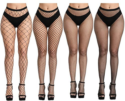 CHRORINE 2/4/8er-Pack Fischnetzstrümpfe für Damen, hohe Taille, 2/4 Stile, Netzstrumpfhose, Schwarz, Einheitsgr��e