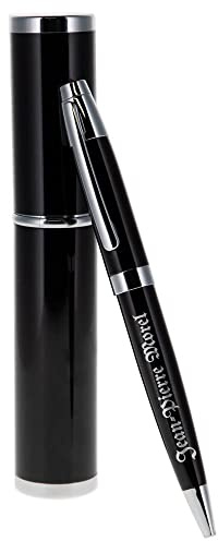 Ocadeau Stylo bille twist noir personnalisé gravé dans son coffret tube brillant noir – Stylo bille brillant personnalisable avec gravure texte – Rangement tube assorti