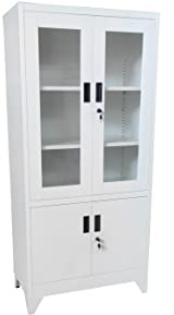Fleda TRADING Armadio in metallo a vetrinetta, a 4 ante con serratura, colore Bianco, dim.cm.80x40x170h.