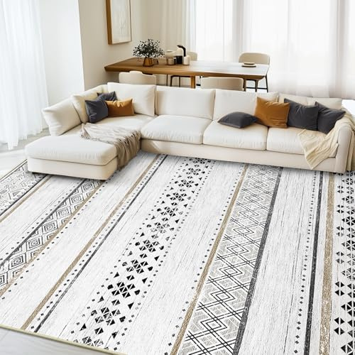 BESTSWEETIE 8x10 Area Rugs for Living Room Washable Moroccan Farmhouse Neutral Geometric Low Pile Non-Slip Soft Print Pattern Rug for Bedroom Kitchen Dining Room Entryway Black/Brown